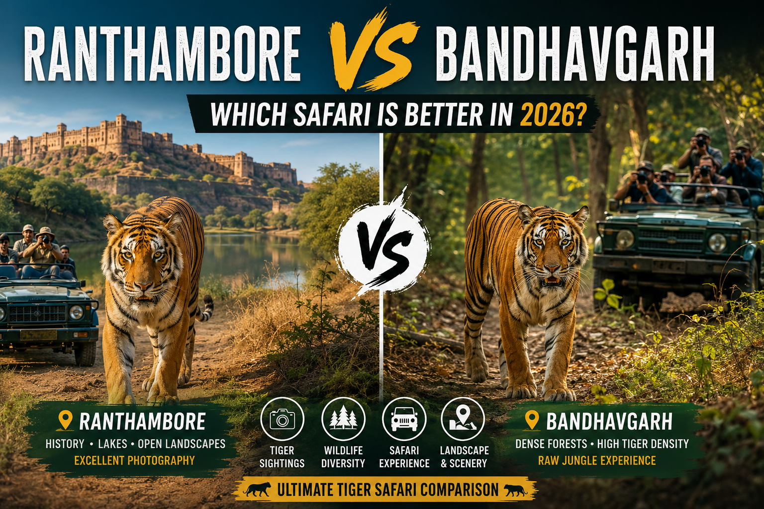 Ranthambore vs Bandhavgarh Safari 2026: Which Tiger Safari is Better for Wildlife Lovers?